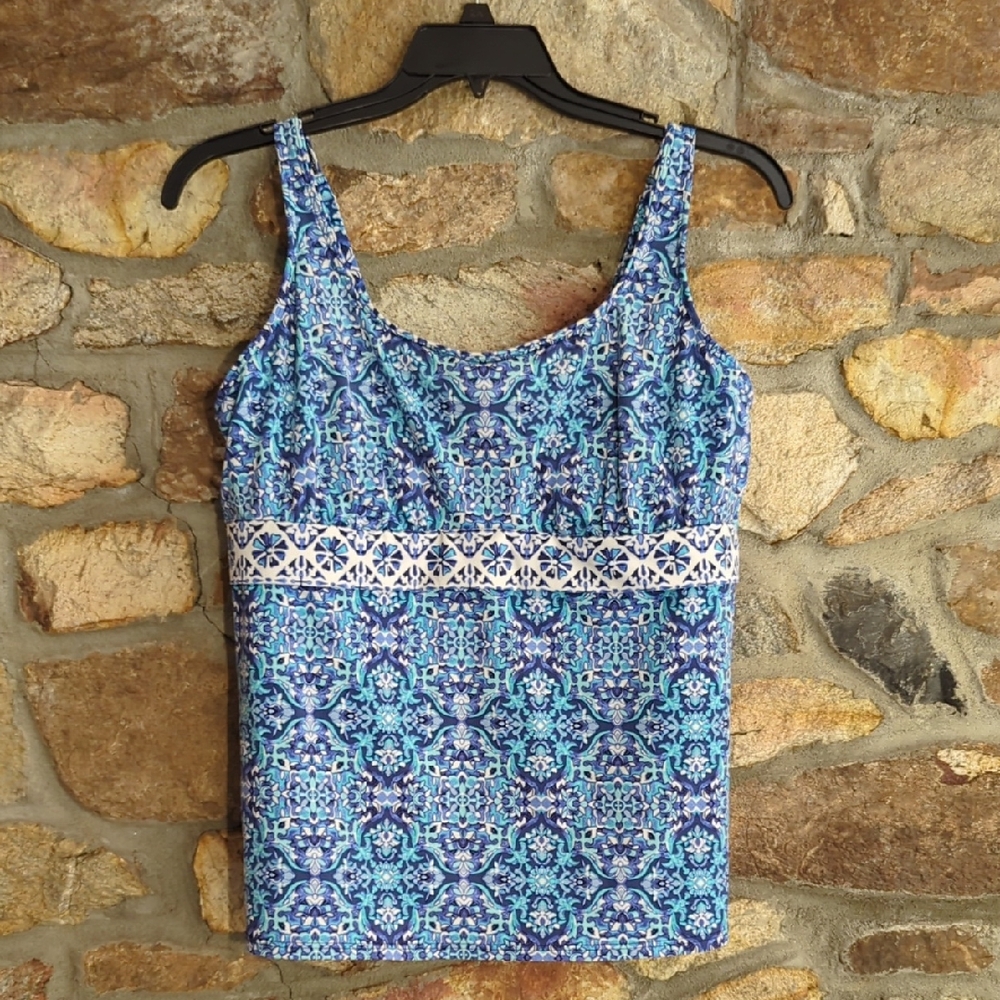 Lands' End Blue and White Tankini Top